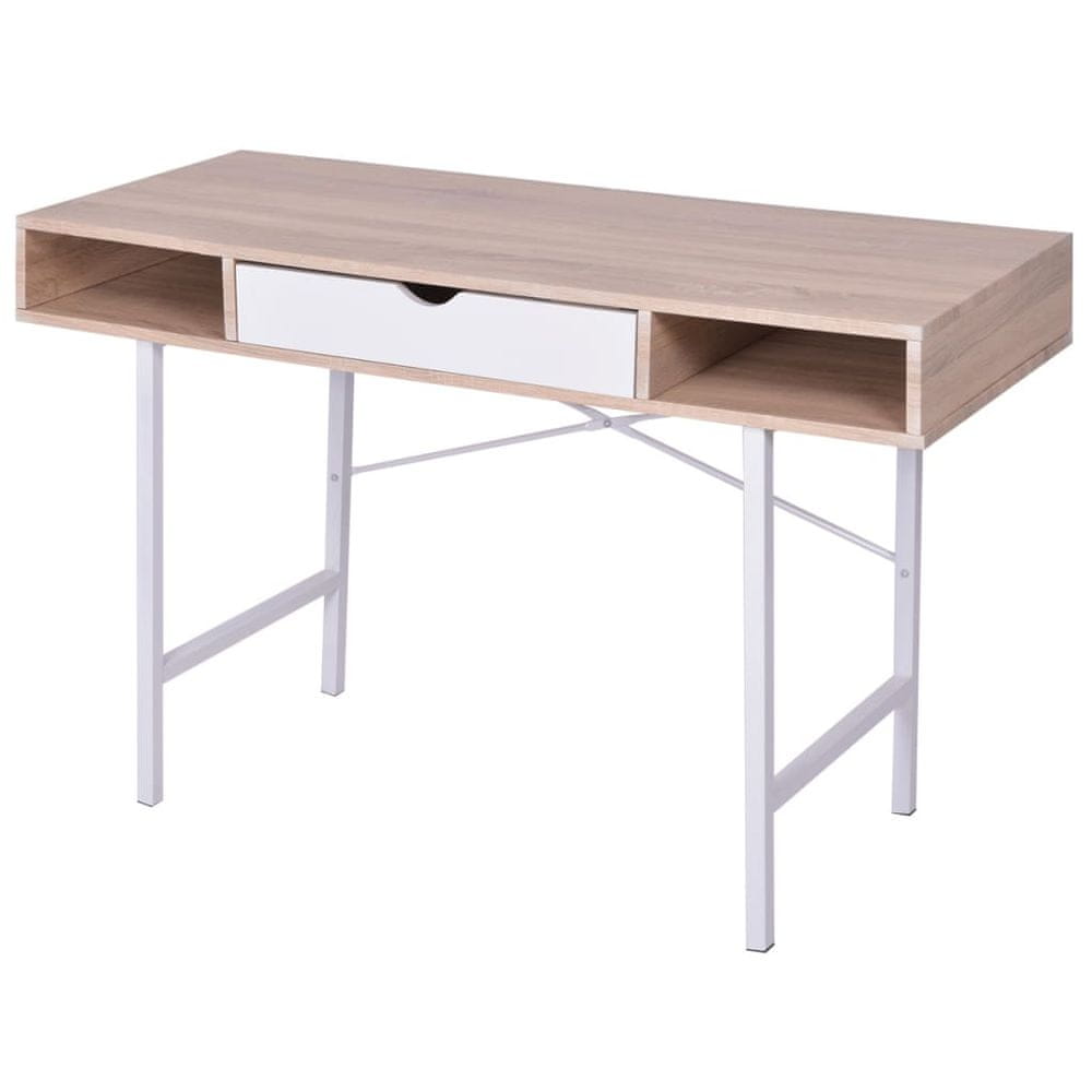 Vidaxl Stôl s jednou zásuvkou, dubovo-biely